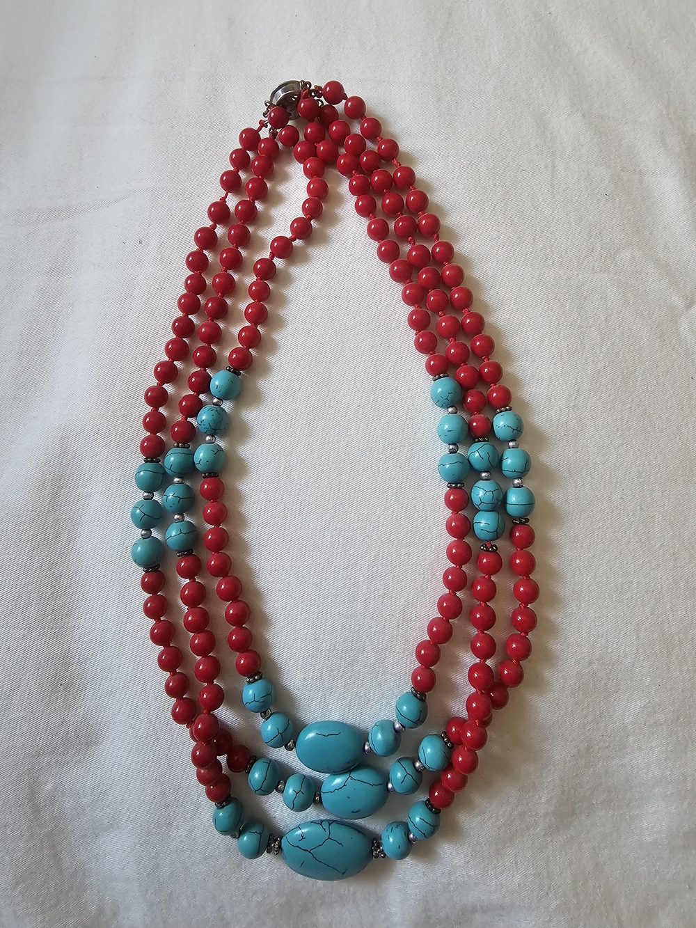 Coral and Turquoise Multi-Strand Beaded Necklace